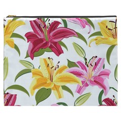 Lily-flower-seamless-pattern-white-background 001 Cosmetic Bag (xxxl) by nate14shop