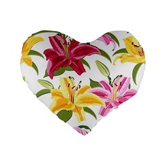 Lily-flower-seamless-pattern-white-background 001 Standard 16  Premium Flano Heart Shape Cushions by nate14shop