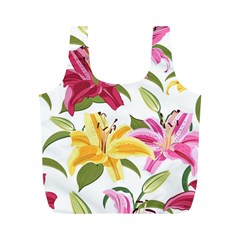 Lily-flower-seamless-pattern-white-background 001 Full Print Recycle Bag (m) by nate14shop