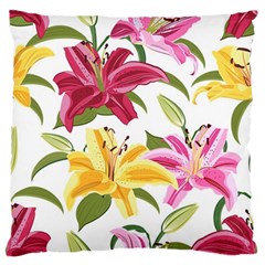 Lily-flower-seamless-pattern-white-background 001 Large Flano Cushion Case (two Sides) by nate14shop