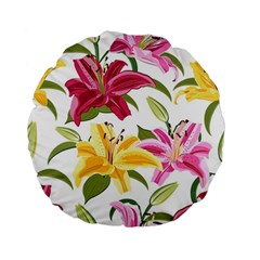 Lily-flower-seamless-pattern-white-background 001 Standard 15  Premium Flano Round Cushions by nate14shop