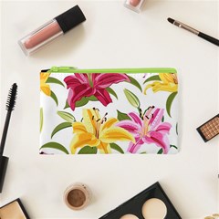 Lily-flower-seamless-pattern-white-background 001 Cosmetic Bag (xs) by nate14shop