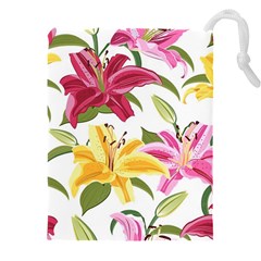 Lily-flower-seamless-pattern-white-background 001 Drawstring Pouch (5xl) by nate14shop