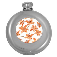 Lily-flower-seamless-pattern-white-background Round Hip Flask (5 Oz) by nate14shop