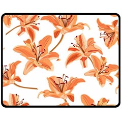 Lily-flower-seamless-pattern-white-background Fleece Blanket (medium)  by nate14shop