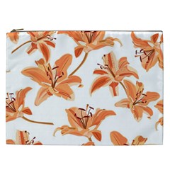 Lily-flower-seamless-pattern-white-background Cosmetic Bag (xxl) by nate14shop