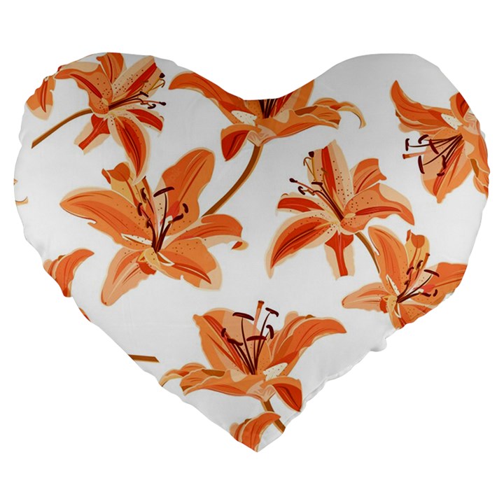 Lily-flower-seamless-pattern-white-background Large 19  Premium Heart Shape Cushions