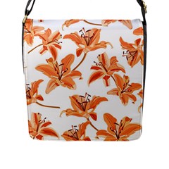 Lily-flower-seamless-pattern-white-background Flap Closure Messenger Bag (l) by nate14shop