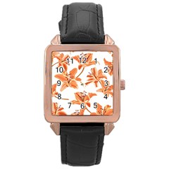 Lily-flower-seamless-pattern-white-background Rose Gold Leather Watch  by nate14shop