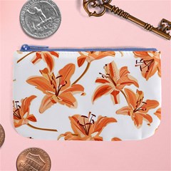 Lily-flower-seamless-pattern-white-background Large Coin Purse by nate14shop