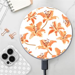 Lily-flower-seamless-pattern-white-background Wireless Charger by nate14shop