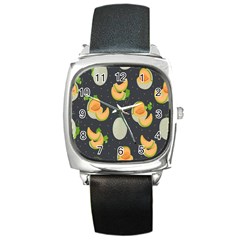 Melon-whole-slice-seamless-pattern Square Metal Watch by nate14shop