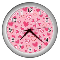 Scattered-love-cherry-blossom-background-seamless-pattern Wall Clock (silver)