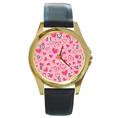 Scattered-love-cherry-blossom-background-seamless-pattern Round Gold Metal Watch by nate14shop