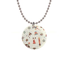 Seamless-background-with-spaceships-stars 1  Button Necklace by nate14shop