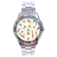 Seamless-background-with-spaceships-stars Stainless Steel Analogue Watch by nate14shop