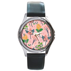 Seamless-floral-pattern 001 Round Metal Watch by nate14shop