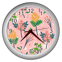 Seamless-floral-pattern 001 Wall Clock (silver)