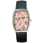 Seamless-floral-pattern 001 Barrel Style Metal Watch Front