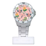 Seamless-floral-pattern 001 Plastic Nurses Watch Front