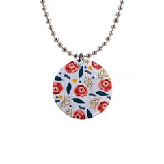 Seamless-floral-pattern 1  Button Necklace by nate14shop