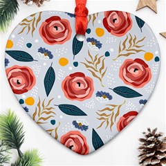 Seamless-floral-pattern Heart Ornament (two Sides) by nate14shop