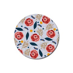 Seamless-floral-pattern Rubber Round Coaster (4 Pack) by nate14shop