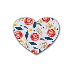 Seamless-floral-pattern Rubber Heart Coaster (4 Pack) by nate14shop