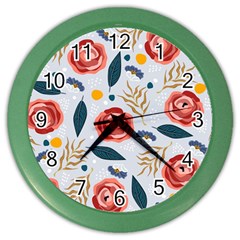 Seamless-floral-pattern Color Wall Clock by nate14shop