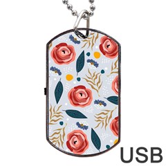 Seamless-floral-pattern Dog Tag Usb Flash (two Sides) by nate14shop