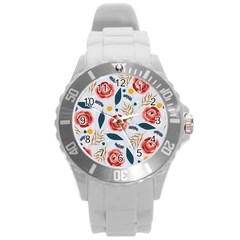 Seamless-floral-pattern Round Plastic Sport Watch (l) by nate14shop