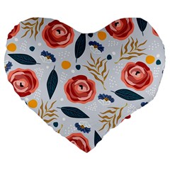 Seamless-floral-pattern Large 19  Premium Flano Heart Shape Cushions