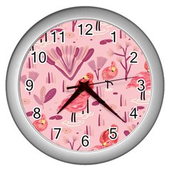 Seamless-pattern-with-flamingo Wall Clock (silver)