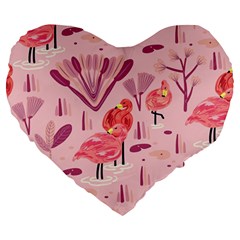 Seamless-pattern-with-flamingo Large 19  Premium Heart Shape Cushions by nate14shop