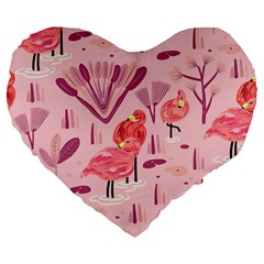 Seamless-pattern-with-flamingo Large 19  Premium Flano Heart Shape Cushions by nate14shop