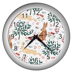 Seamless-pattern-with-rabbit Wall Clock (silver) by nate14shop