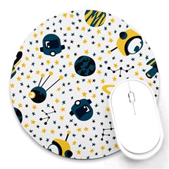 Seamless-pattern-with-spaceships-stars 002 Round Mousepads