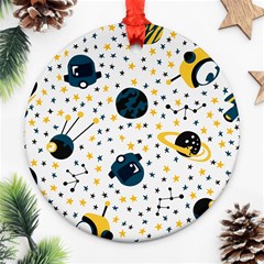 Seamless-pattern-with-spaceships-stars 002 Ornament (Round)