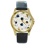 Seamless-pattern-with-spaceships-stars 002 Round Gold Metal Watch Front