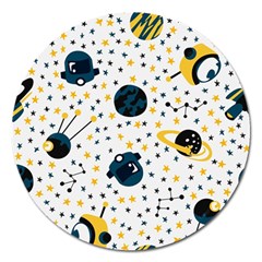 Seamless-pattern-with-spaceships-stars 002 Magnet 5  (Round)