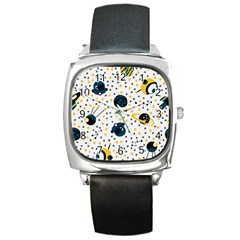 Seamless-pattern-with-spaceships-stars 002 Square Metal Watch