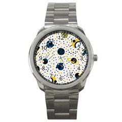 Seamless-pattern-with-spaceships-stars 002 Sport Metal Watch by nate14shop