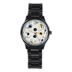 Seamless-pattern-with-spaceships-stars 002 Stainless Steel Round Watch