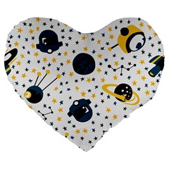 Seamless-pattern-with-spaceships-stars 002 Large 19  Premium Flano Heart Shape Cushions