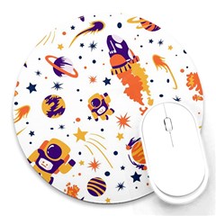 Seamless-pattern-with-spaceships-stars 005 Round Mousepads by nate14shop