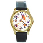 Seamless-pattern-with-spaceships-stars 005 Round Gold Metal Watch Front