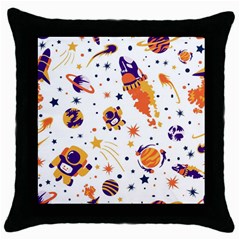 Seamless-pattern-with-spaceships-stars 005 Throw Pillow Case (black)