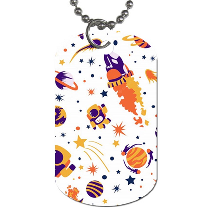 Seamless-pattern-with-spaceships-stars 005 Dog Tag (One Side)