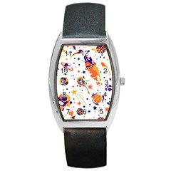 Seamless-pattern-with-spaceships-stars 005 Barrel Style Metal Watch by nate14shop