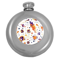 Seamless-pattern-with-spaceships-stars 005 Round Hip Flask (5 Oz) by nate14shop